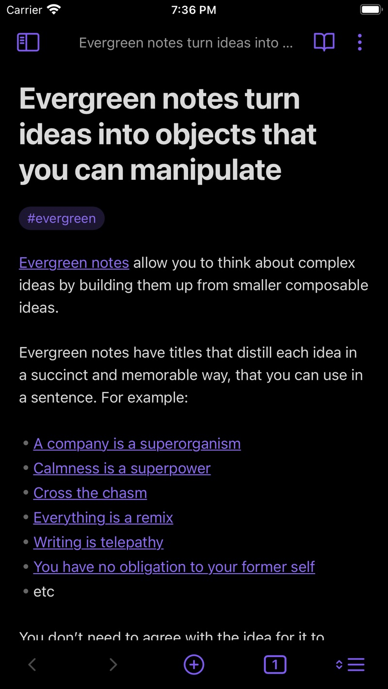 Obsidian iPhone screenshot 1