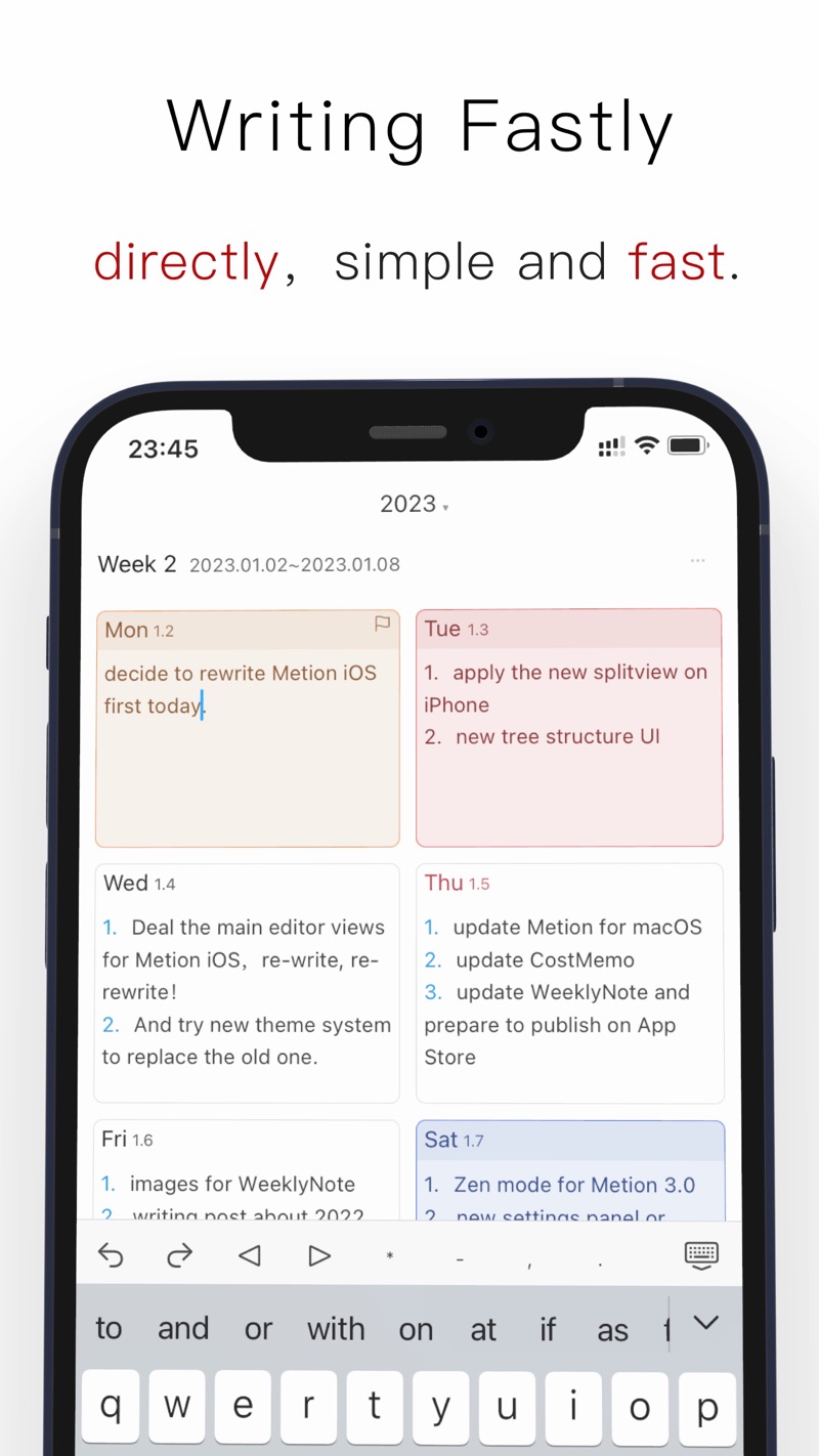 WeeklyNote iPhone screenshot 2
