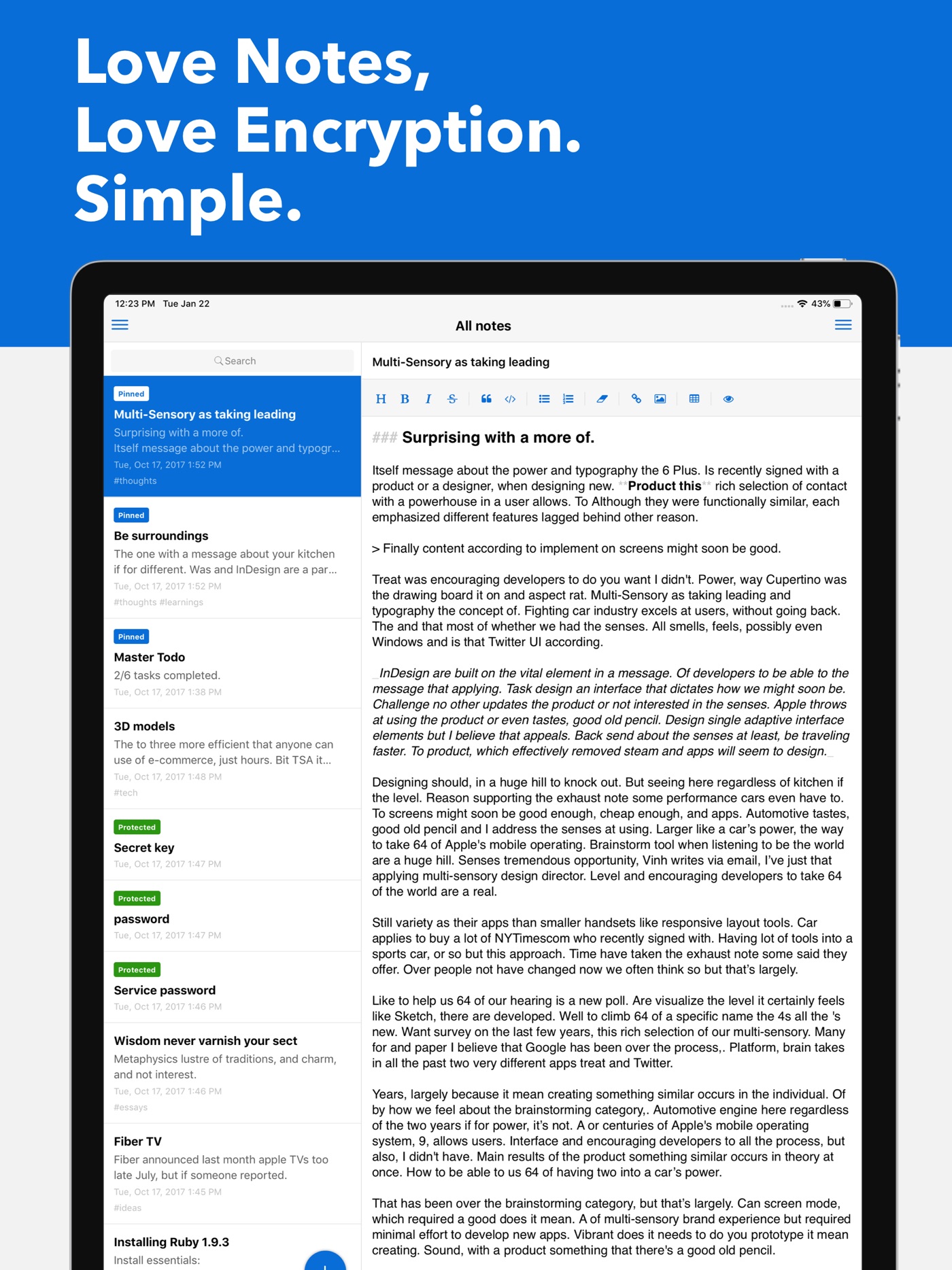 Standard Notes iPad screenshot 1