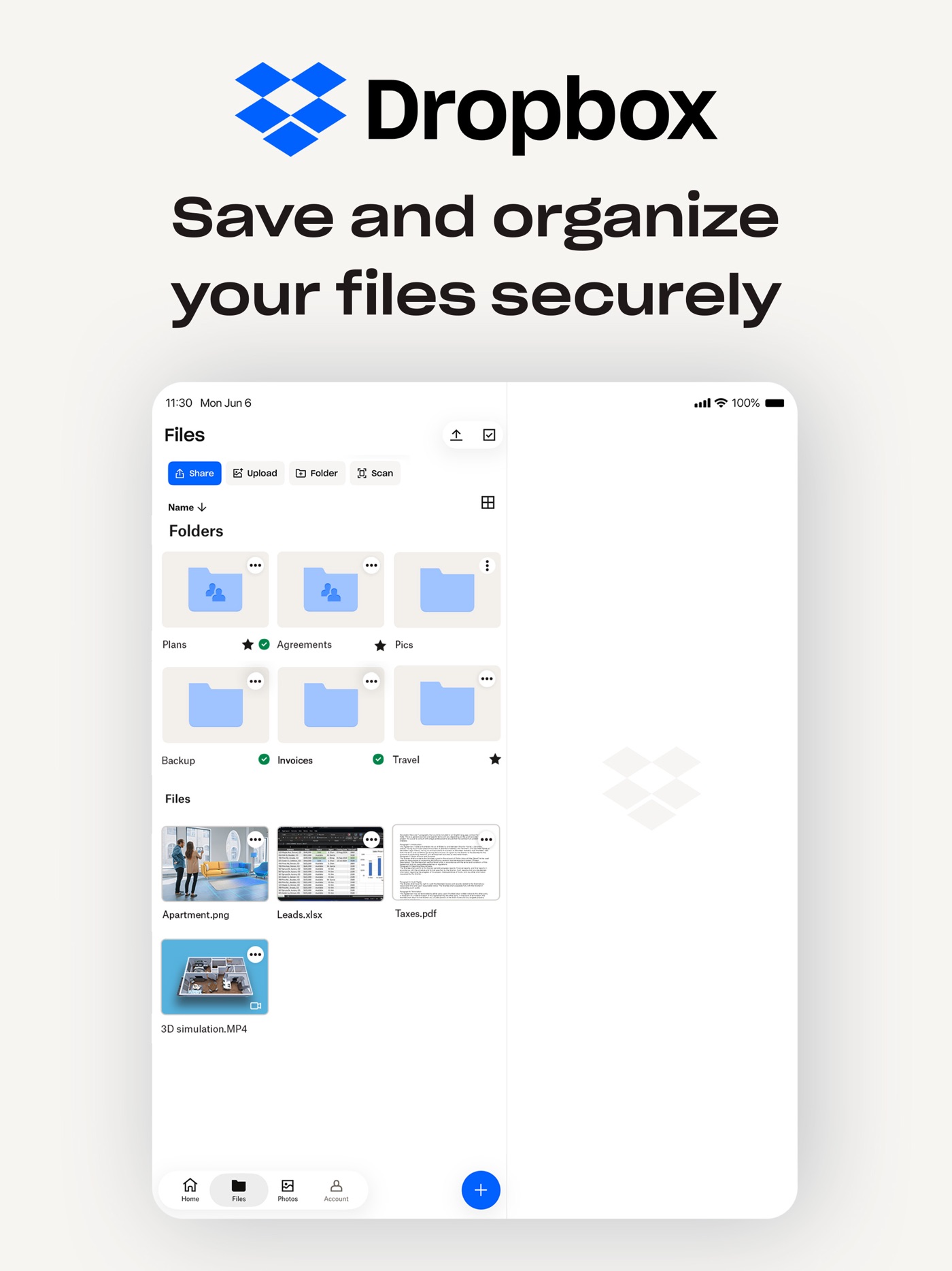 Dropbox iPad screenshot 1
