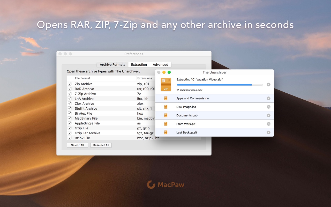 The Unarchiver Mac screenshot 1