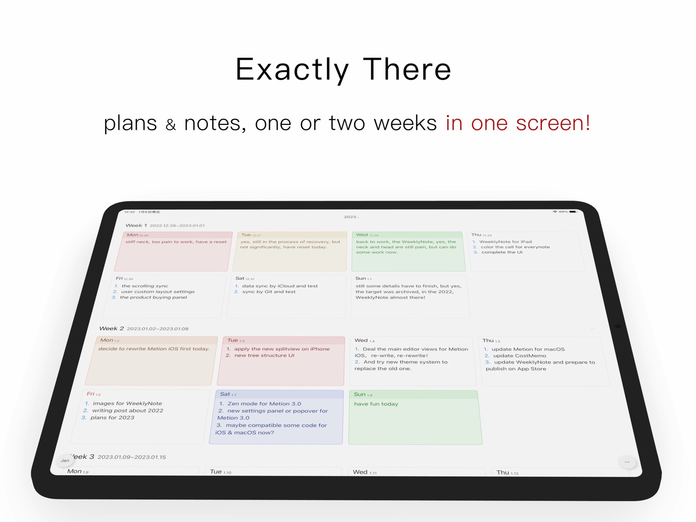 WeeklyNote iPad screenshot 2