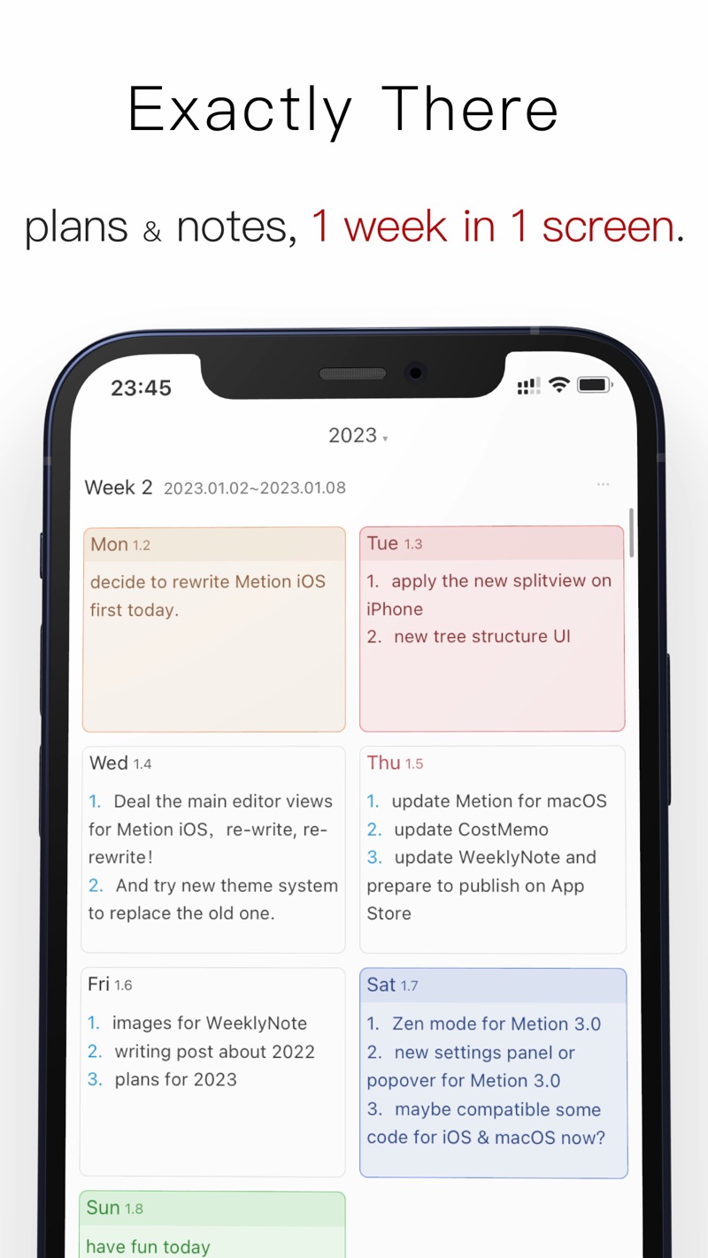 WeeklyNote iPhone screenshot 1