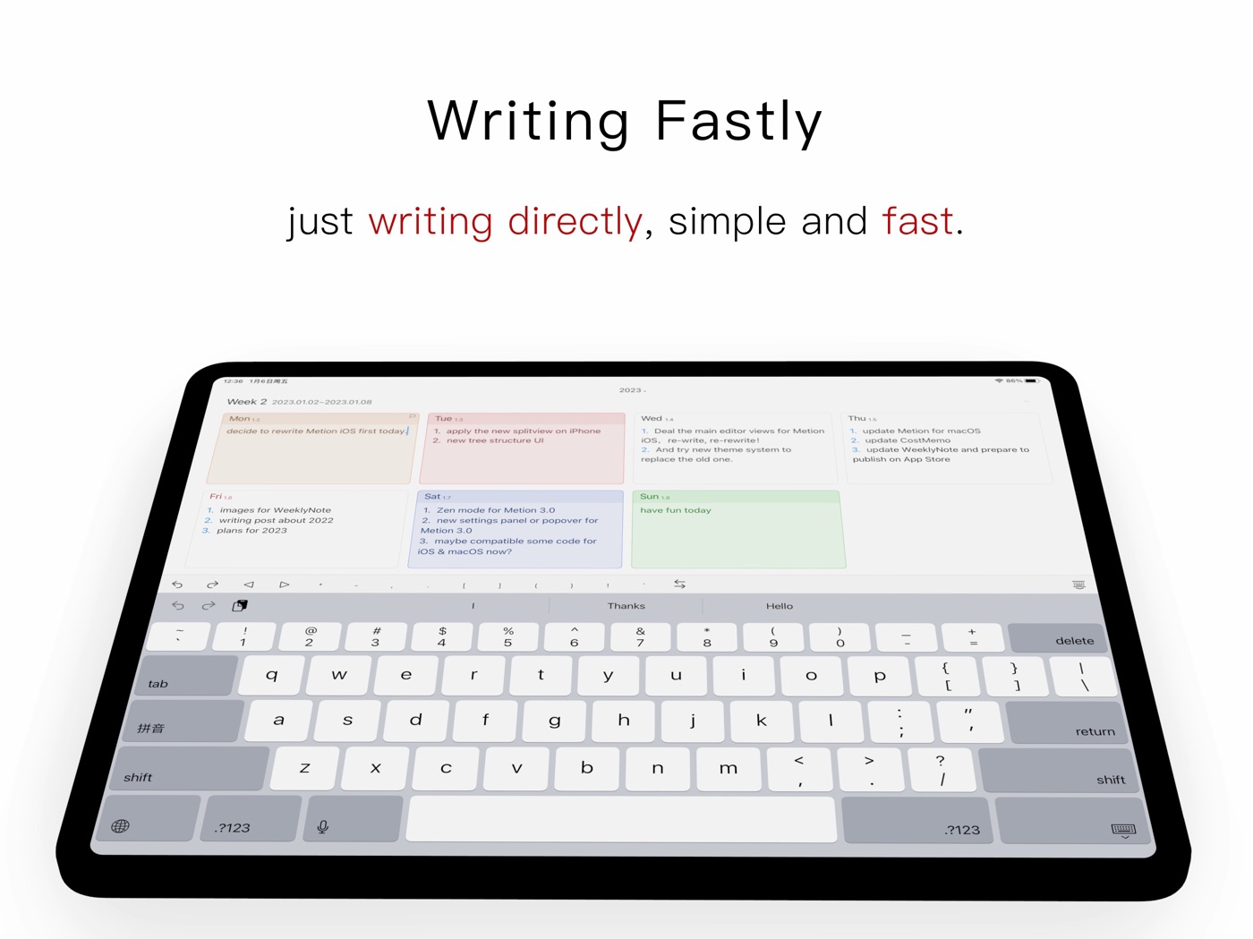 WeeklyNote iPad screenshot 1