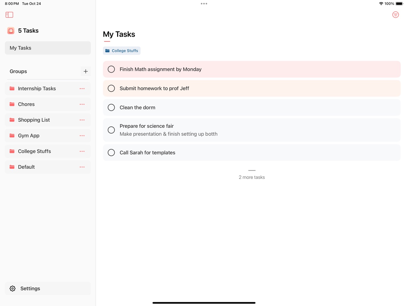 5 Tasks iPad screenshot 1